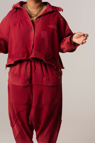 Rory Red Crop Button Up Sweatshirt