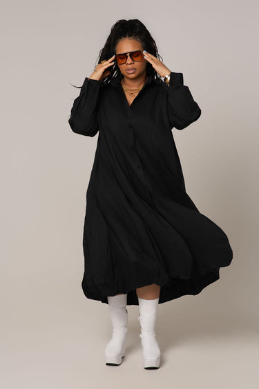 Balloon Hem Maxi Shirt Dress