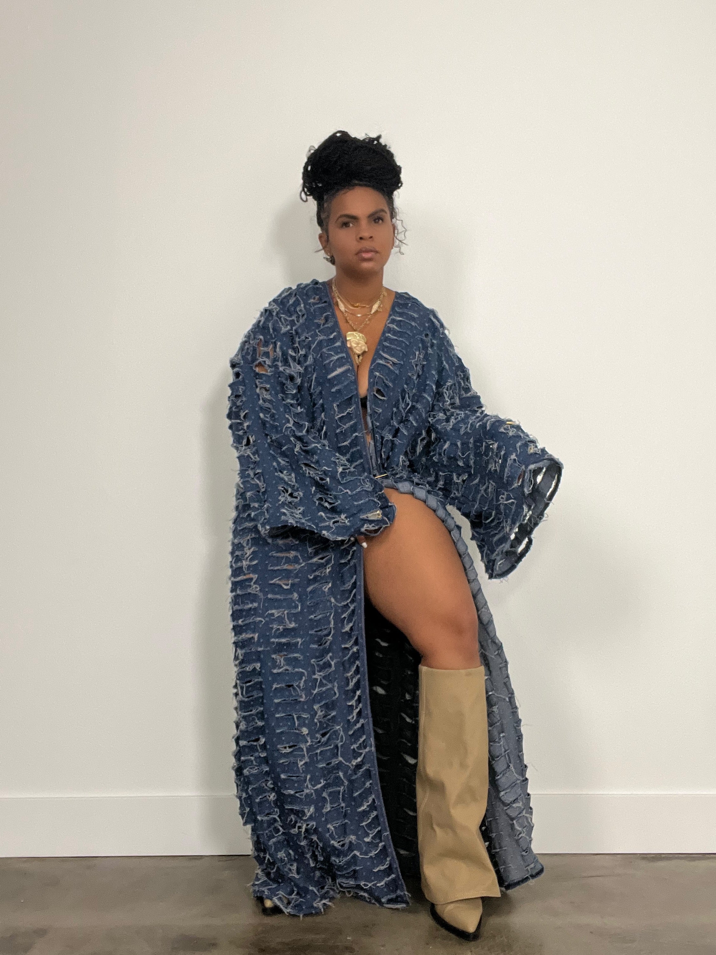 Savannah Distressed Denim Robe