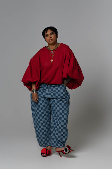 Oversized Cropped Balloon Sleeve Top
