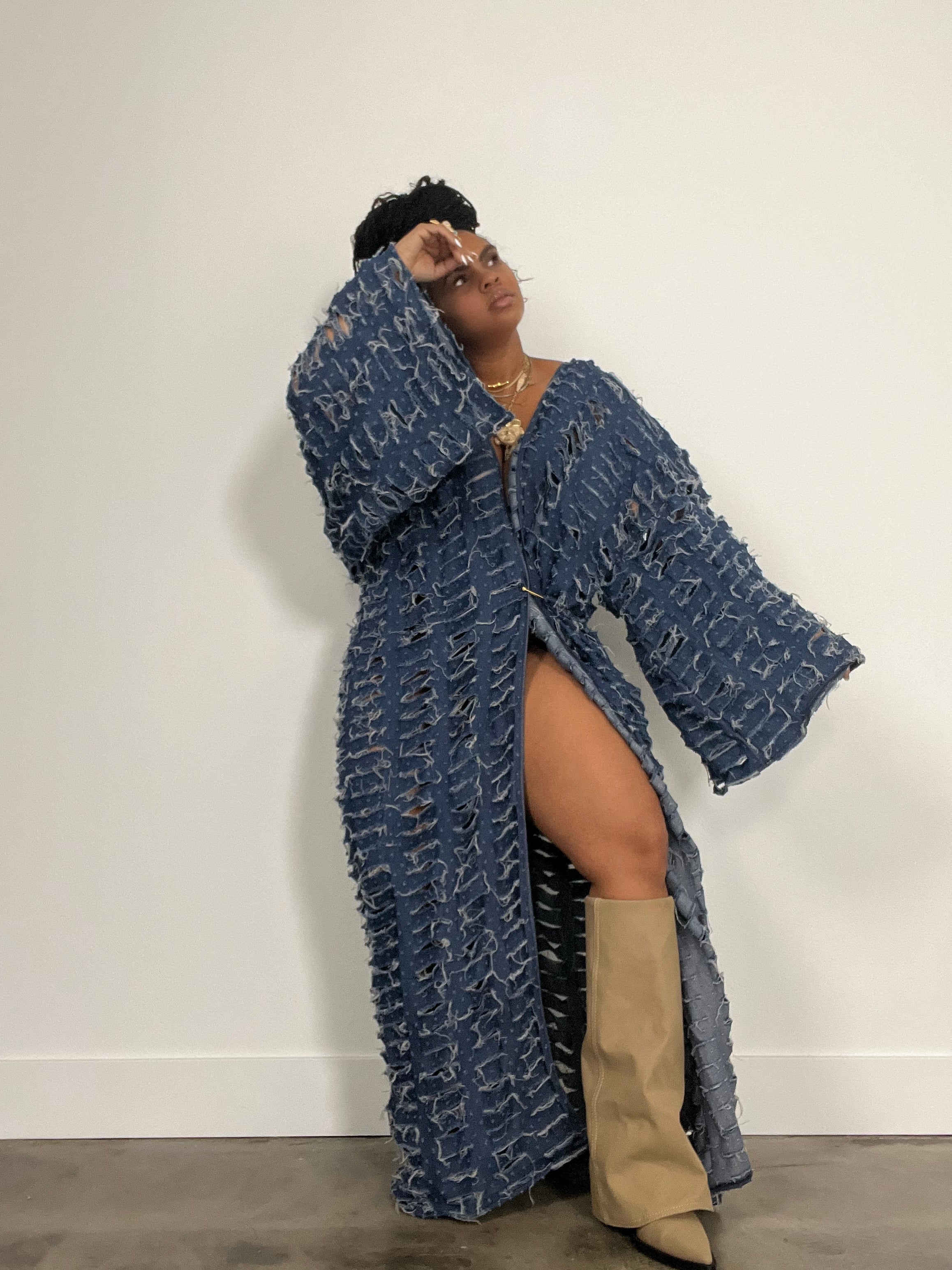 Savannah Distressed Denim Robe