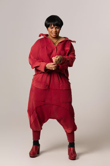 Rory Red Crop Button Up Sweatshirt