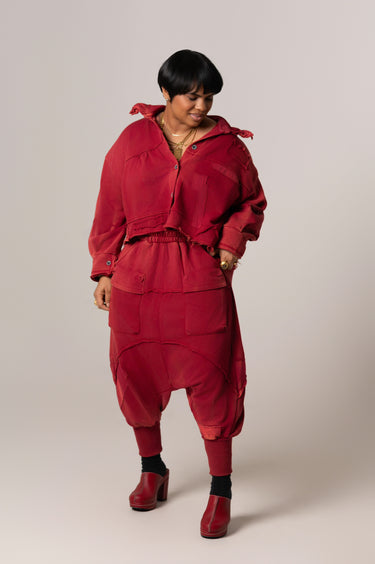 Rory Red Crop Button Up Sweatshirt