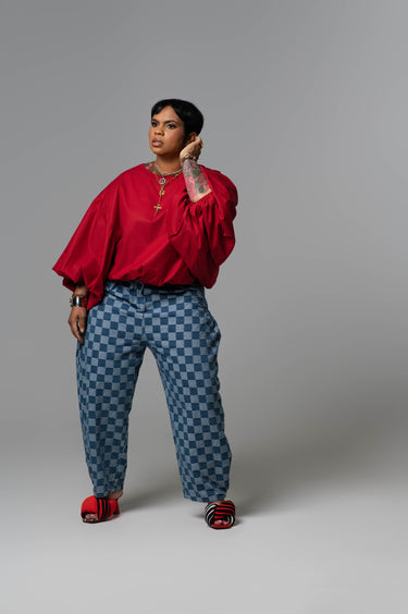 Oversized Cropped Balloon Sleeve Top