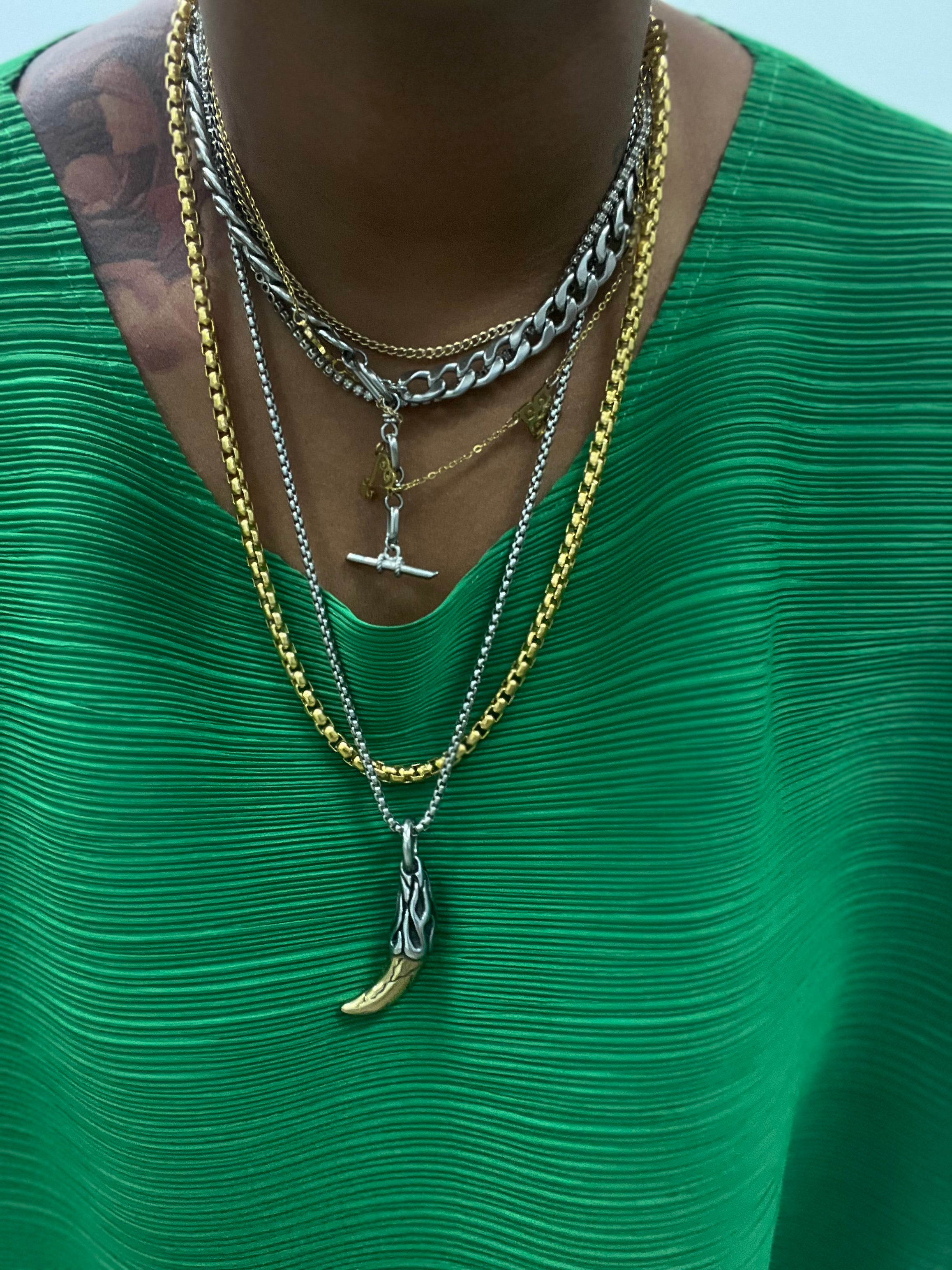 Chris Silver Chain with Gold & Silver Horn