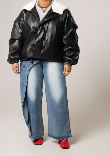 Sample 13: Vegan Leather Bomber Jacket w/Sherpa Neck